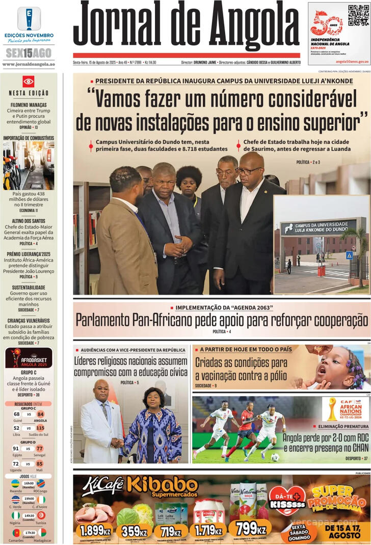 Capa Jornal de Angola - 2025-08-15