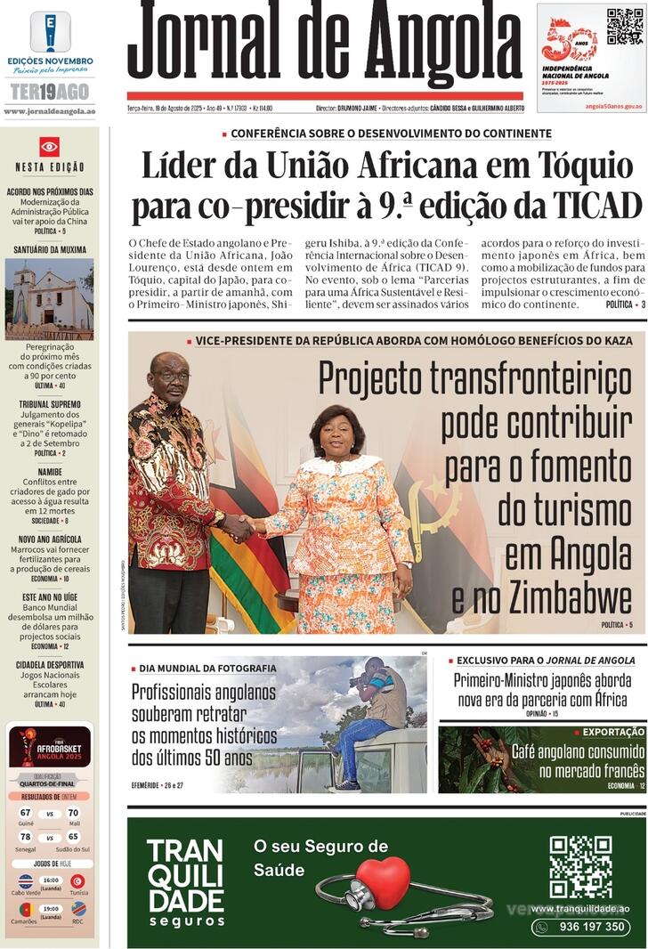 Capa Jornal de Angola - 2025-08-19