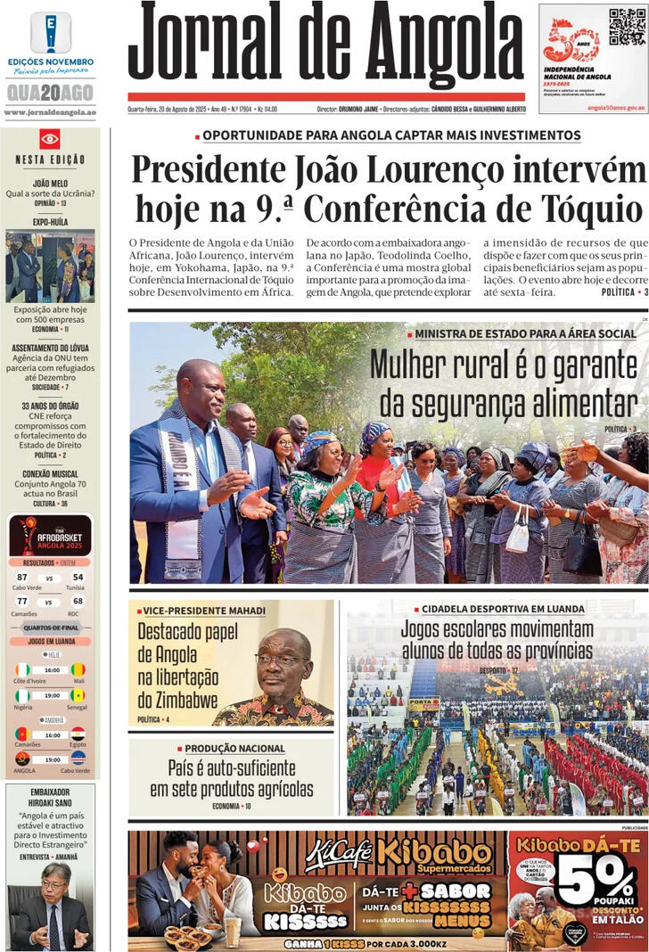 Capa Jornal de Angola - 2025-08-20