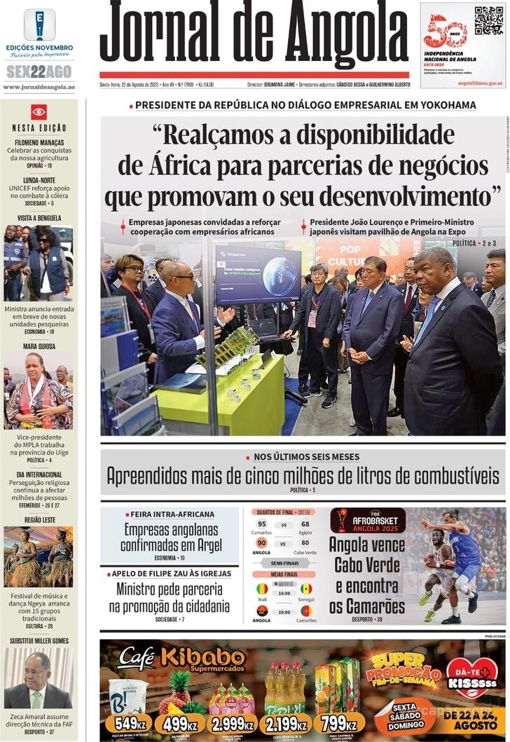 Capa Jornal de Angola - 2025-08-22