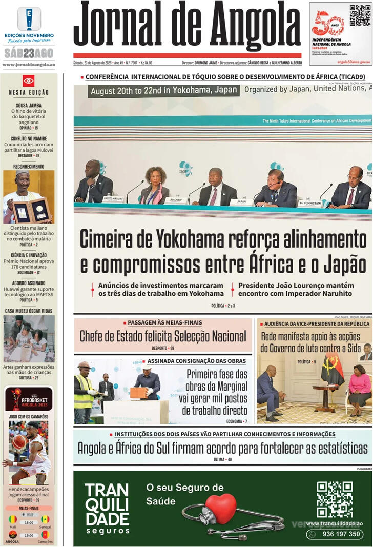 Capa Jornal de Angola - 2025-08-23