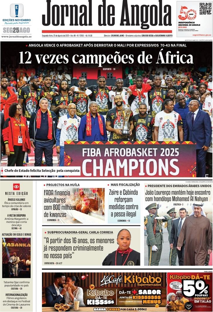 Capa Jornal de Angola - 2025-08-25