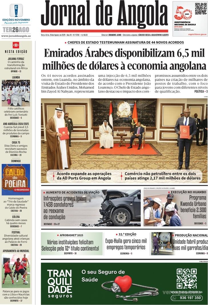 Capa Jornal de Angola - 2025-08-26