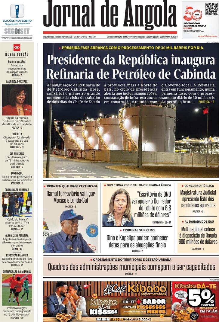 Capa Jornal de Angola - 2025-09-01