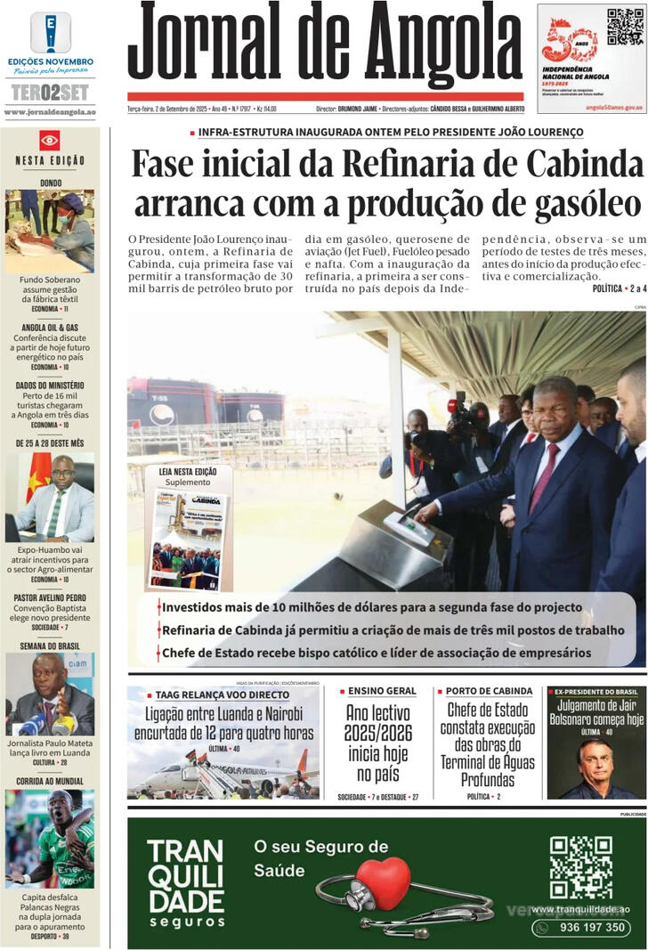 Capa Jornal de Angola - 2025-09-02