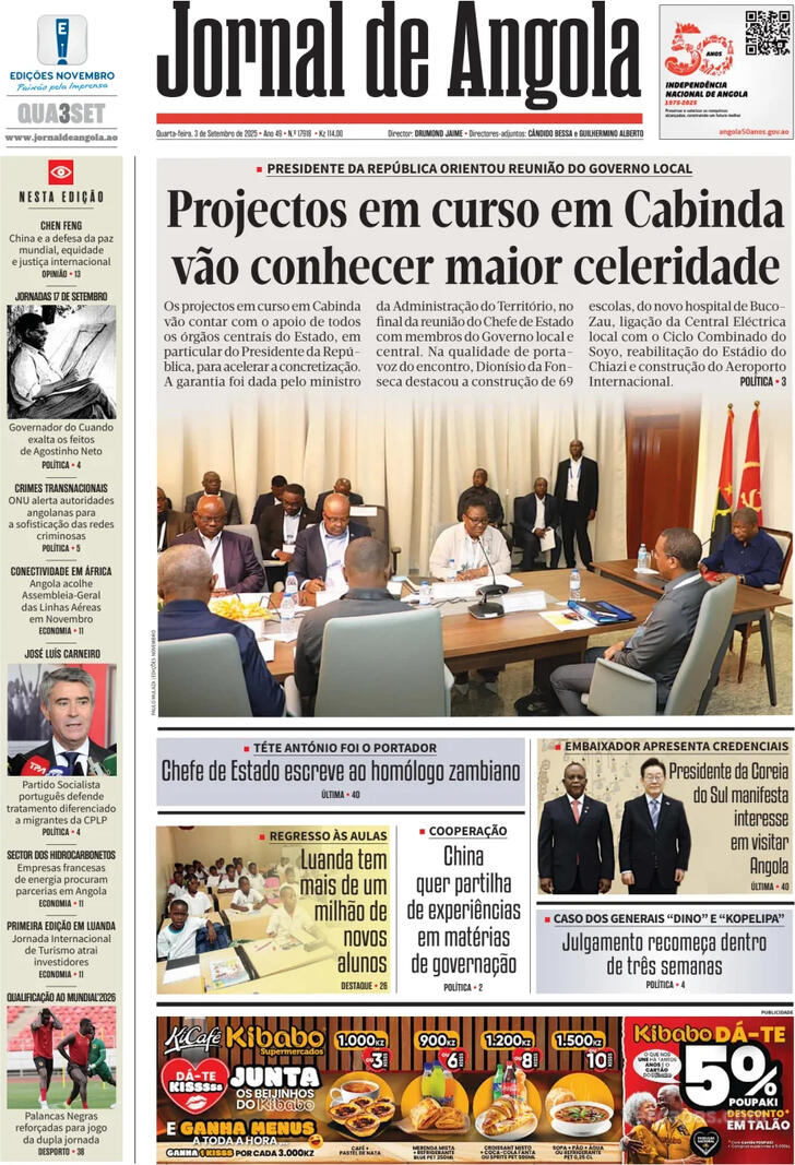 Capa Jornal de Angola - 2025-09-03