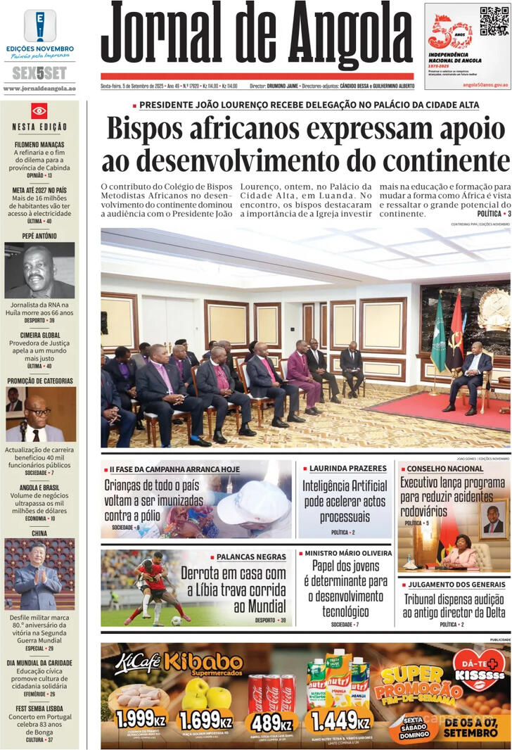 Capa Jornal de Angola - 2025-09-05
