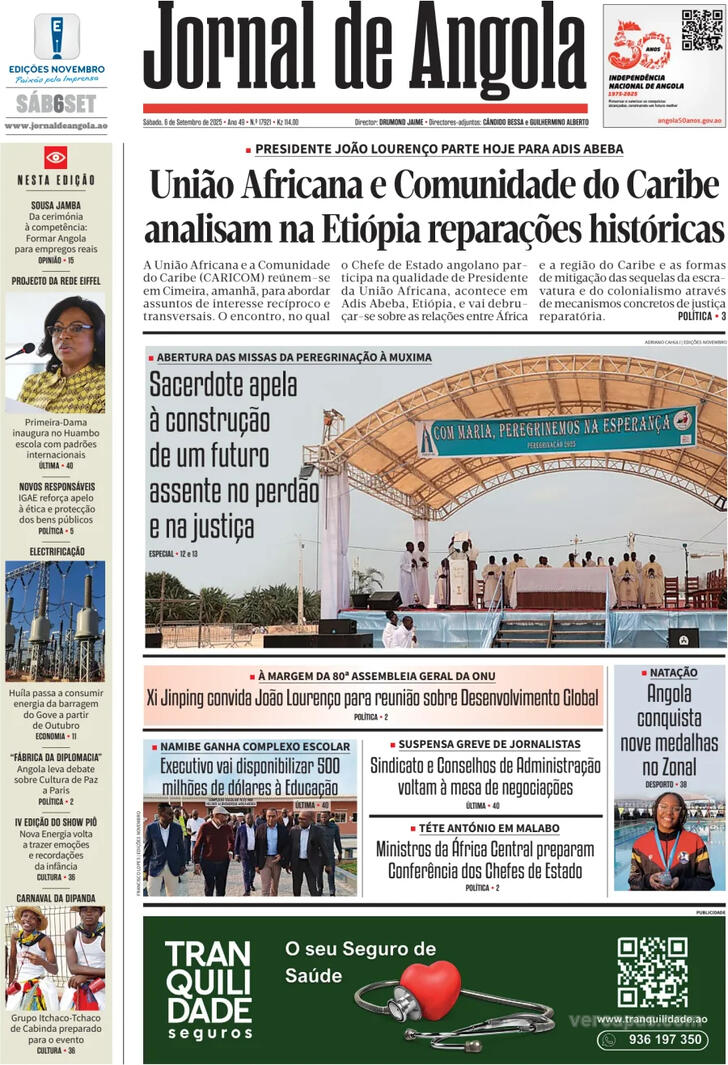 Capa Jornal de Angola - 2025-09-06
