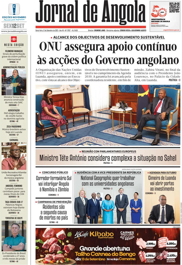 Capa Jornal de Angola - 2025-09-12