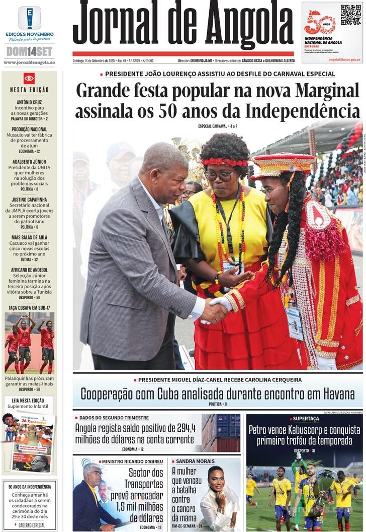 Capa Jornal de Angola - 2025-09-14