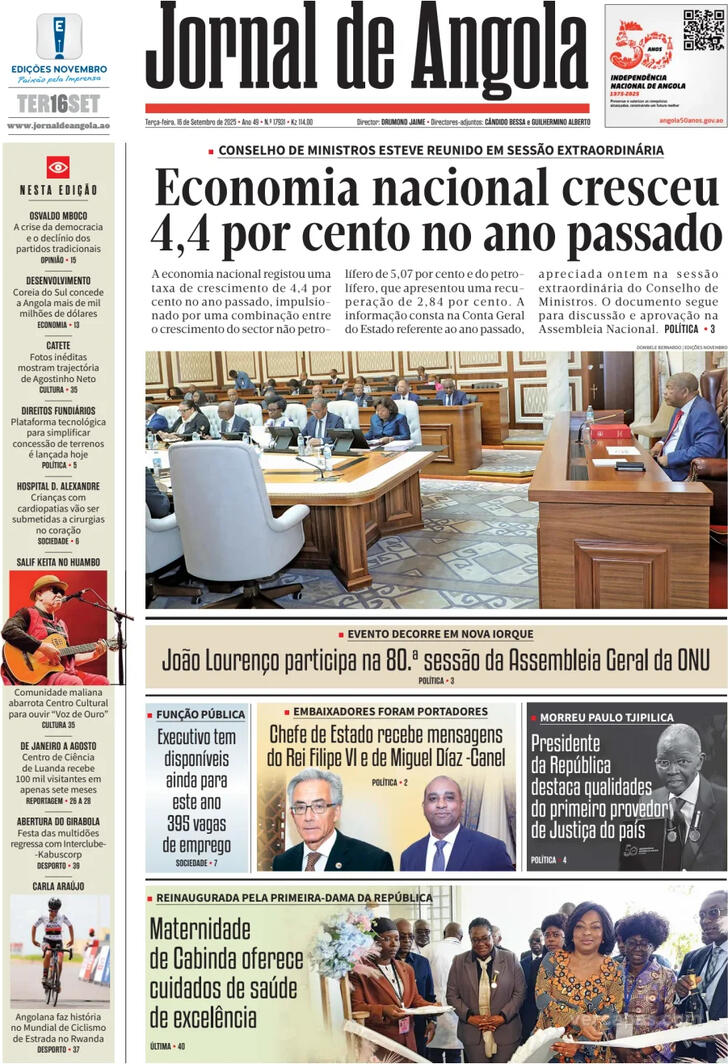 Capa Jornal de Angola - 2025-09-16