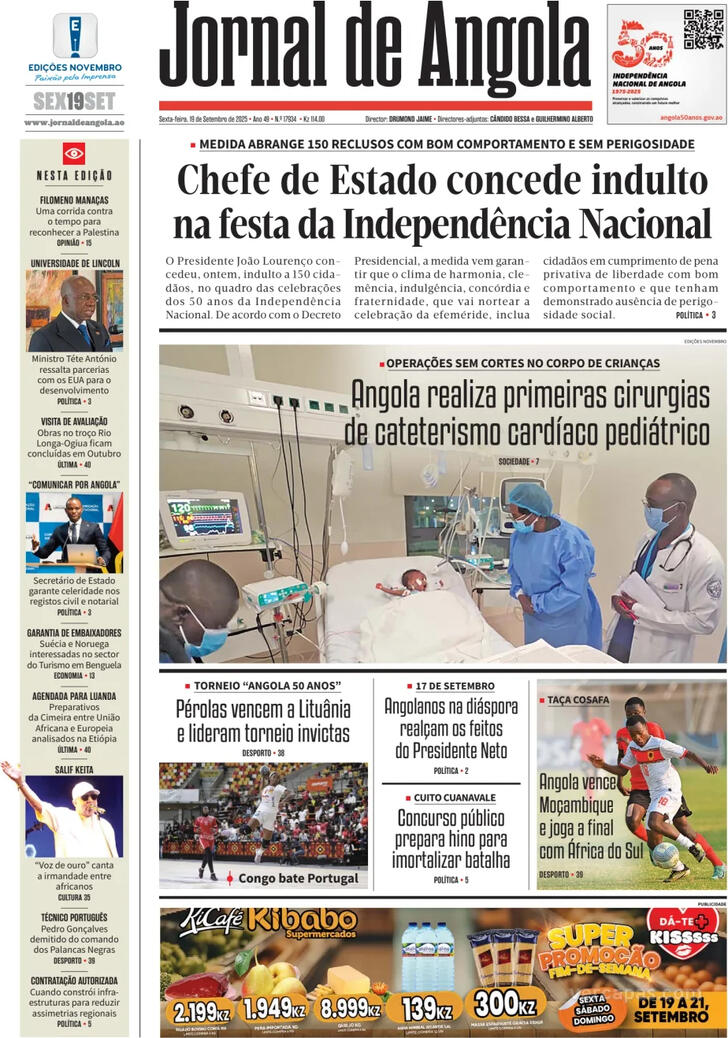 Capa Jornal de Angola - 2025-09-19