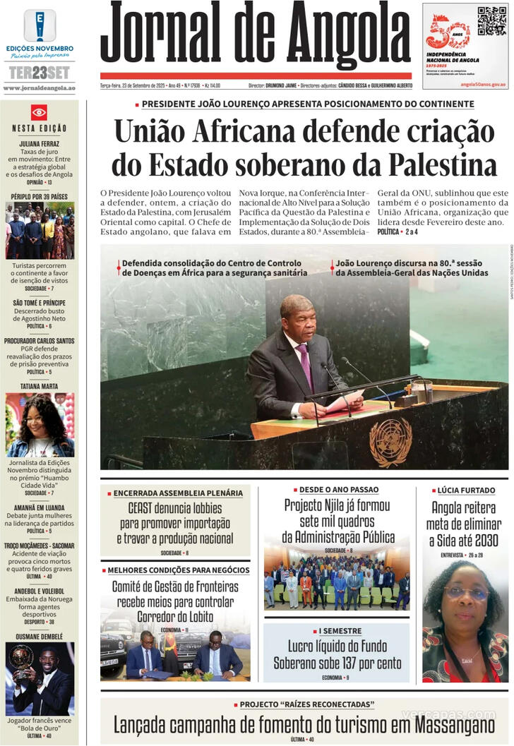 Capa Jornal de Angola - 2025-09-23