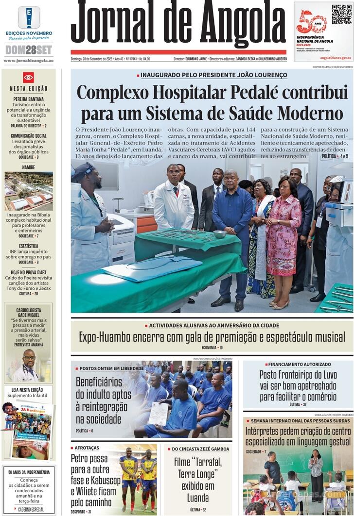 Capa Jornal de Angola - 2025-09-28