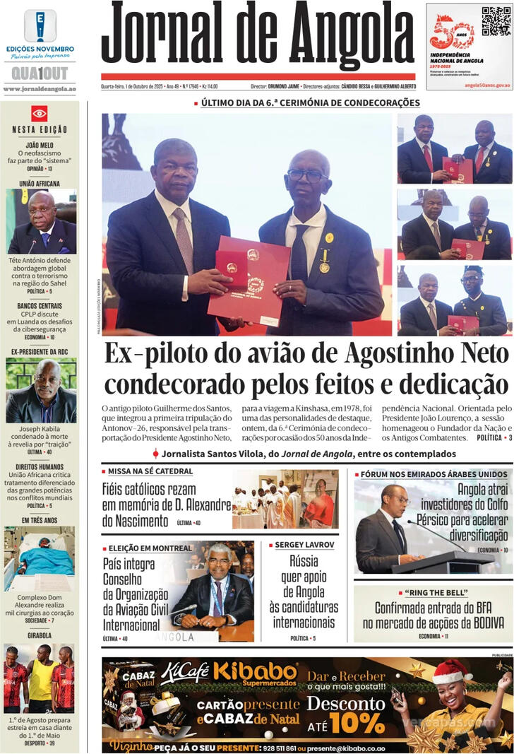 Capa Jornal de Angola - 2025-10-01