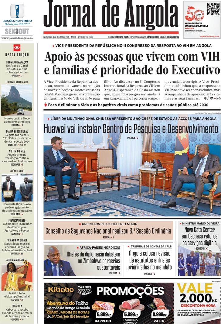 Capa Jornal de Angola - 2025-10-03