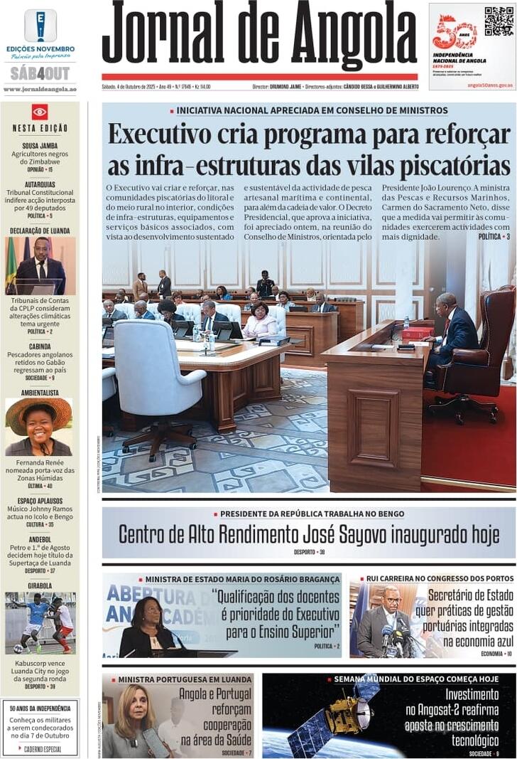 Capa Jornal de Angola - 2025-10-04