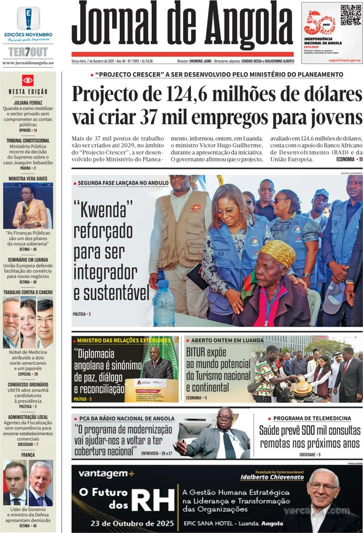 Capa Jornal de Angola - 2025-10-07