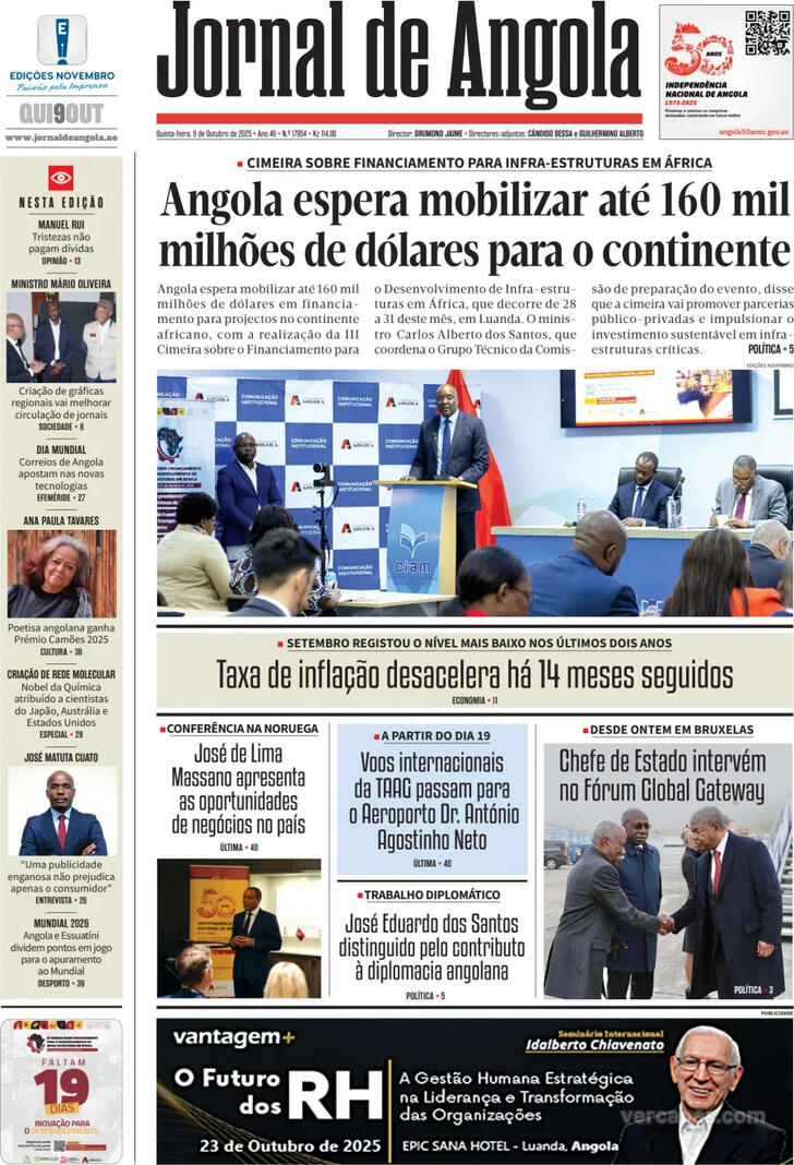 Capa Jornal de Angola - 2025-10-09
