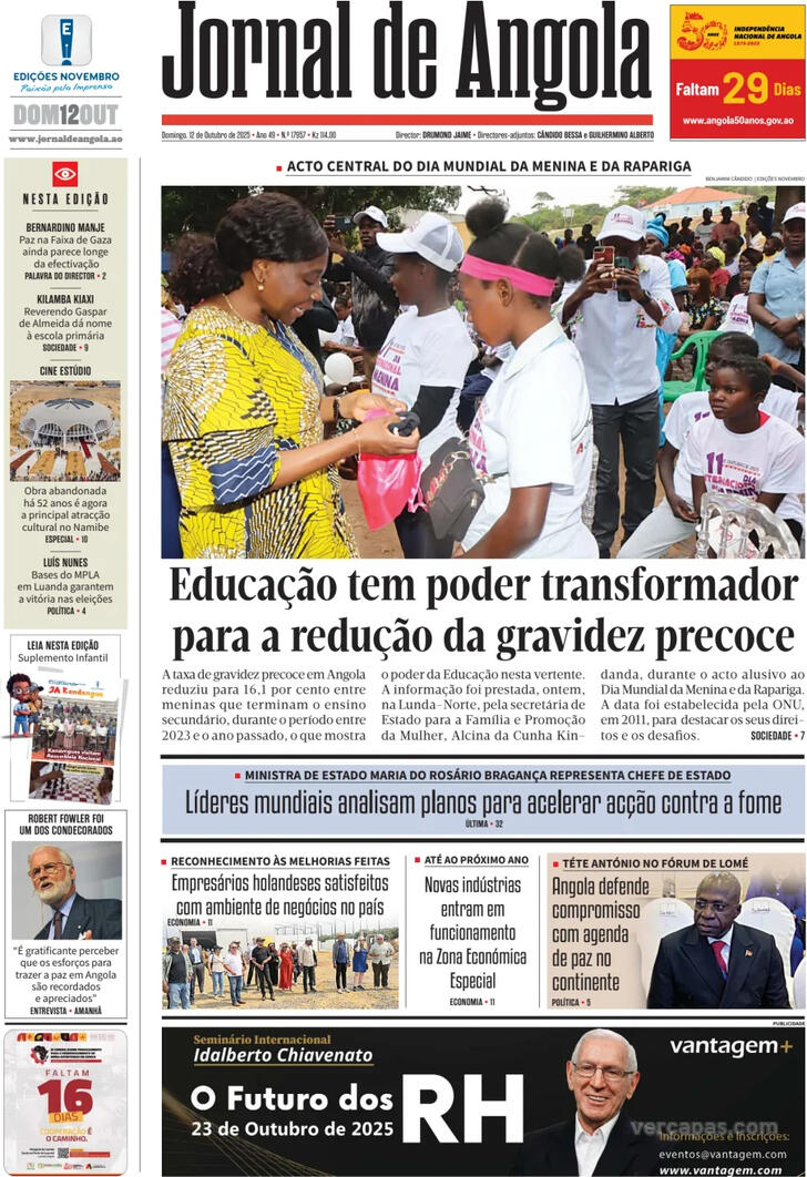 Capa Jornal de Angola - 2025-10-12
