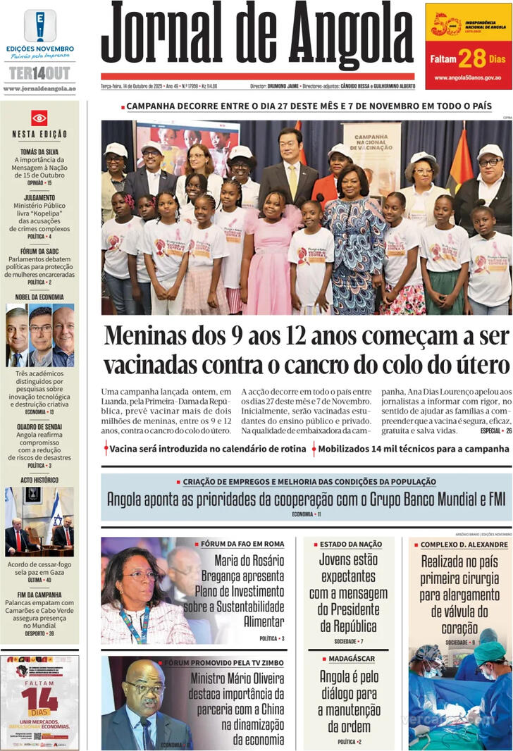Capa Jornal de Angola - 2025-10-14