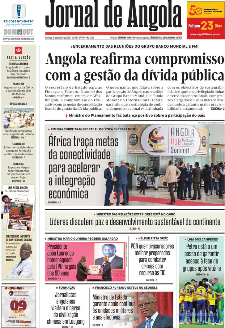 Capa Jornal de Angola - 2025-10-19
