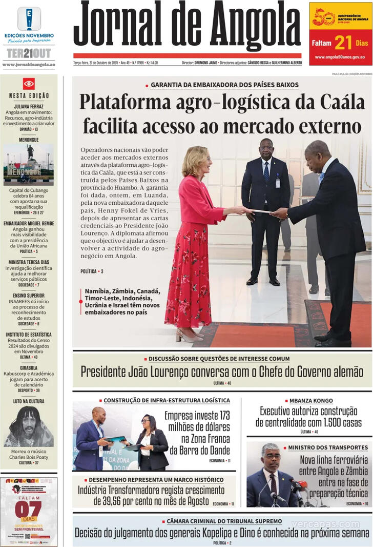 Capa Jornal de Angola - 2025-10-21