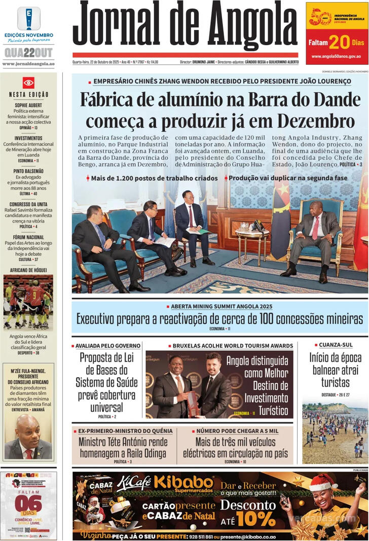 Capa Jornal de Angola - 2025-10-22