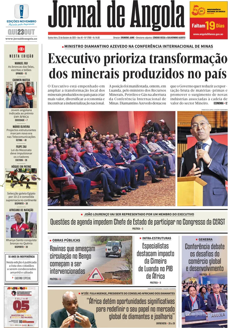 Capa Jornal de Angola - 2025-10-23