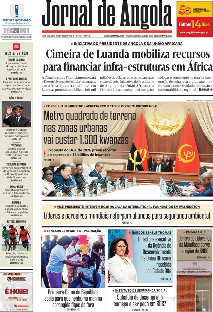 Capa Jornal de Angola - 2025-10-28
