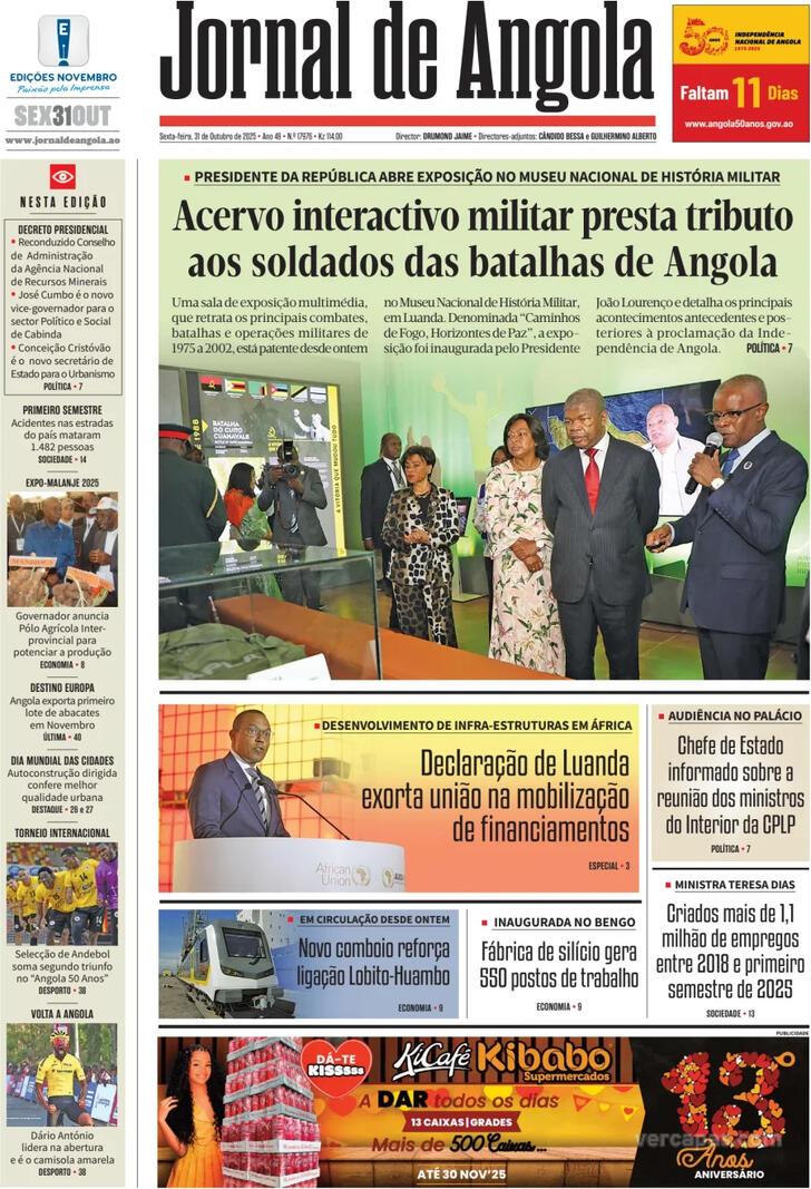 Capa Jornal de Angola - 2025-10-31