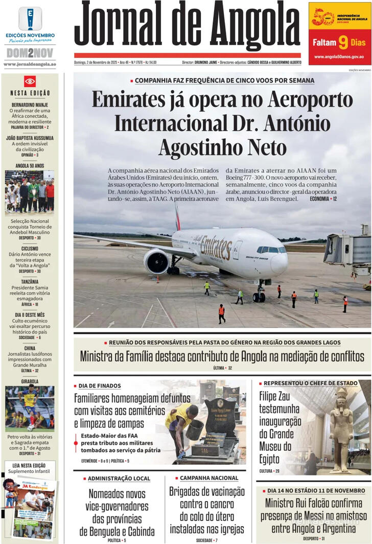 Capa Jornal de Angola - 2025-11-02