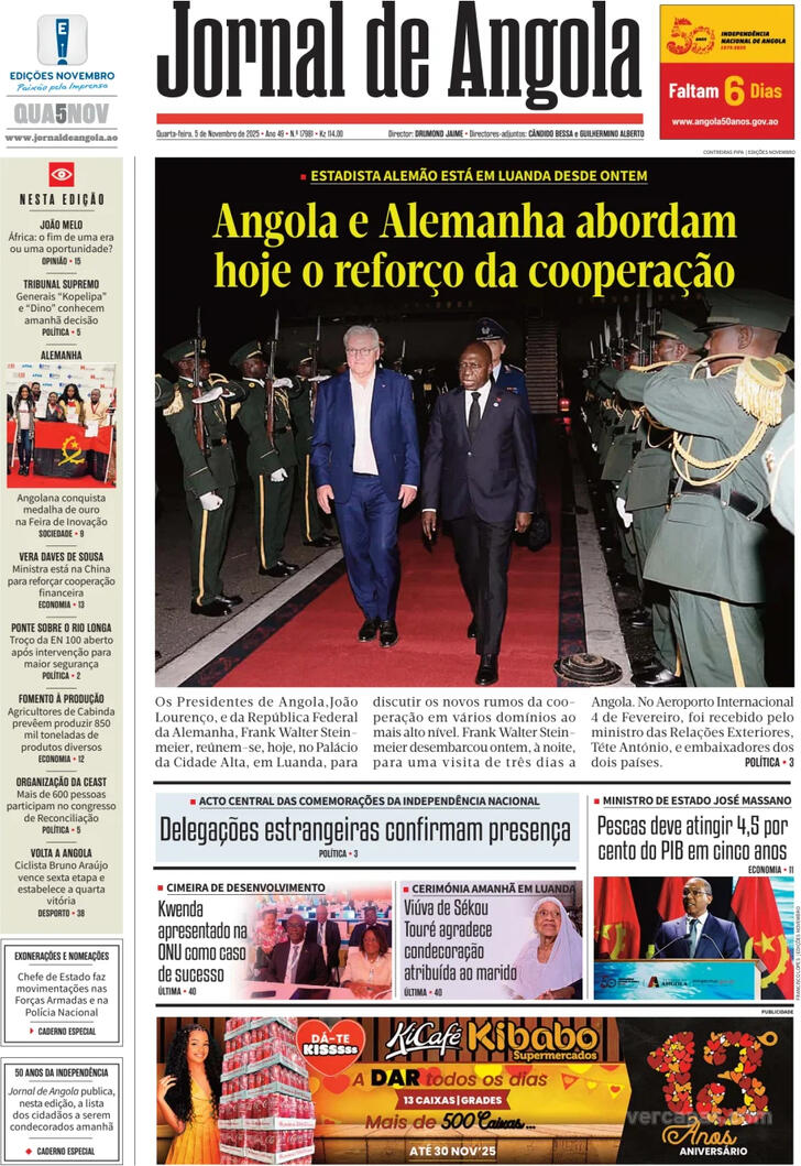 Capa Jornal de Angola - 2025-11-05