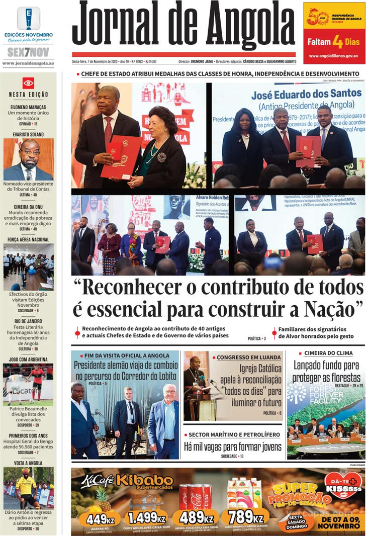 Capa Jornal de Angola - 2025-11-07