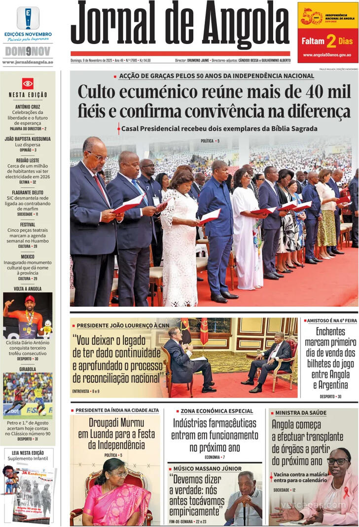 Capa Jornal de Angola - 2025-11-09