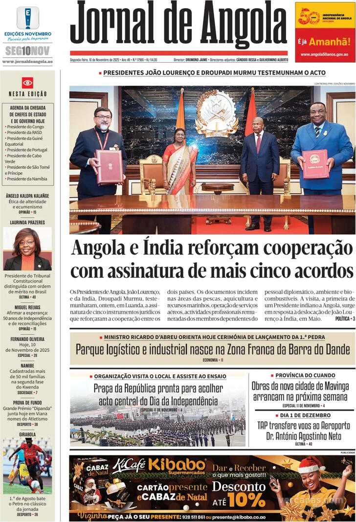 Capa Jornal de Angola - 2025-11-10