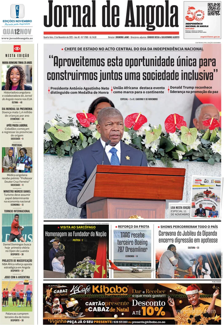 Capa Jornal de Angola - 2025-11-12