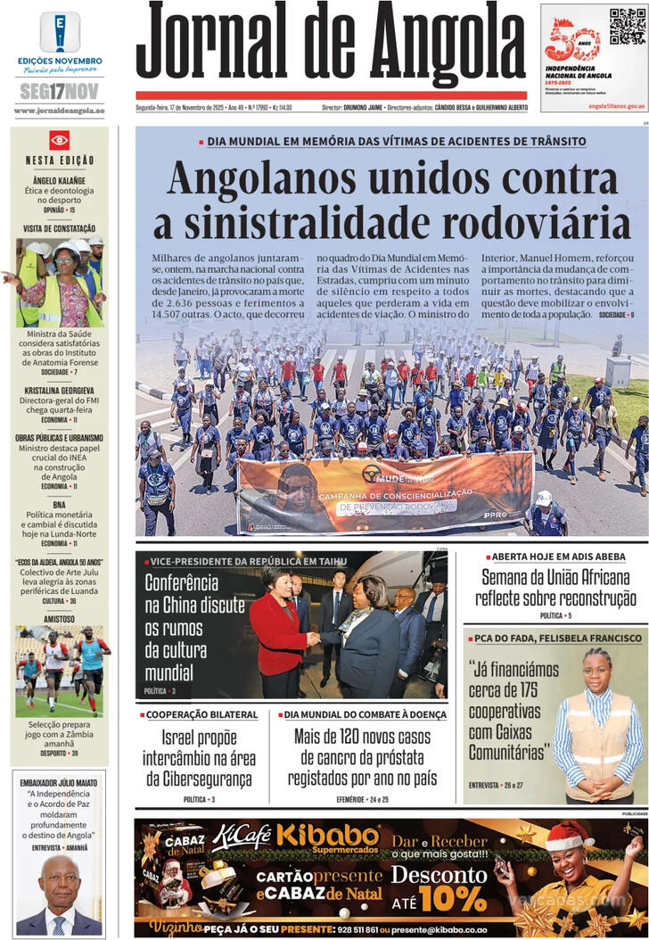 Capa Jornal de Angola - 2025-11-17
