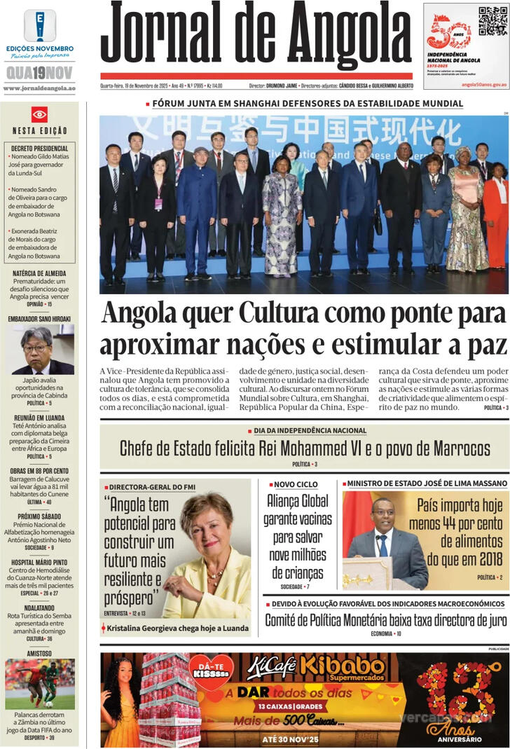 Capa Jornal de Angola - 2025-11-19