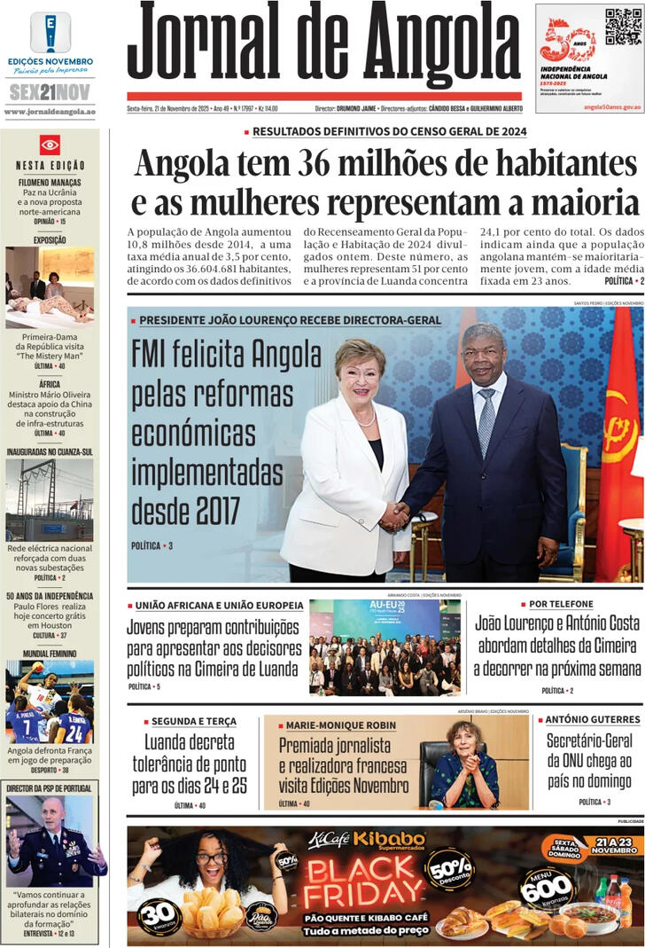 Capa Jornal de Angola - 2025-11-21