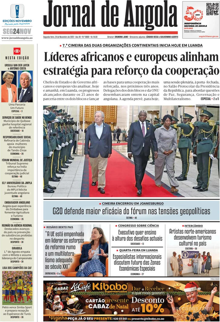 Capa Jornal de Angola - 2025-11-24