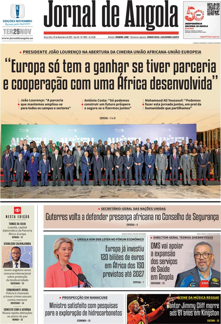 Capa Jornal de Angola - 2025-11-25