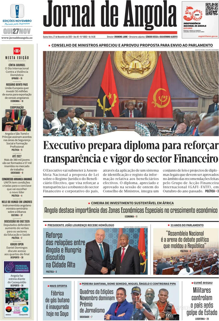 Capa Jornal de Angola - 2025-11-27