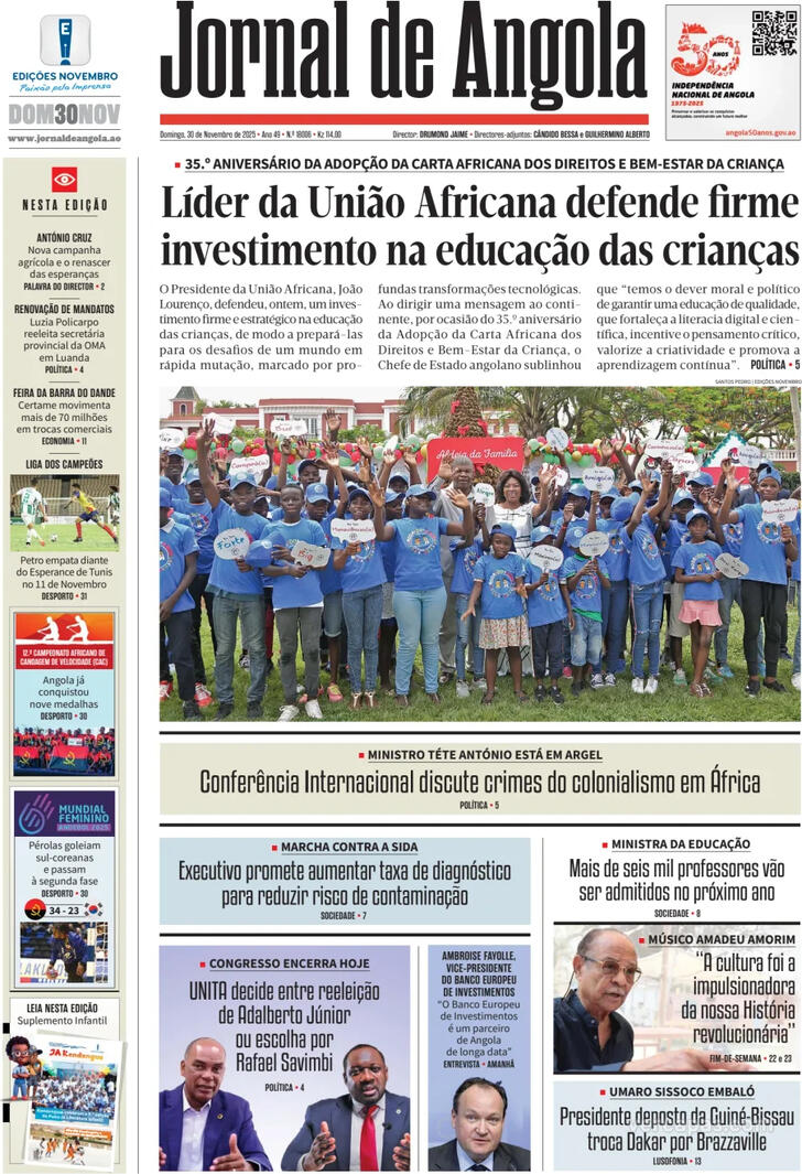 Capa Jornal de Angola - 2025-11-30