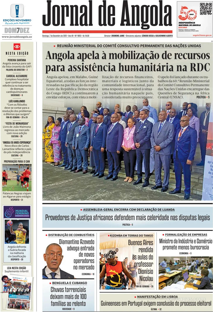 Capa Jornal de Angola - 2025-12-07