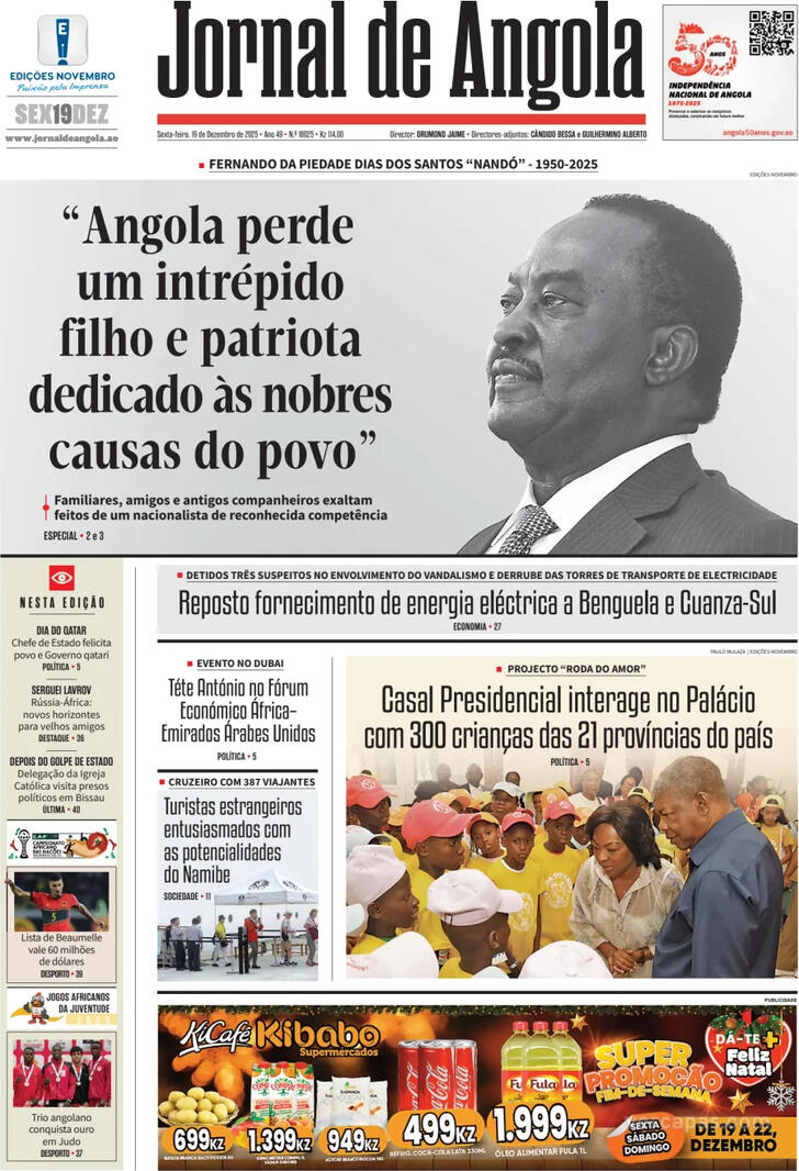 Capa Jornal de Angola - 2025-12-19