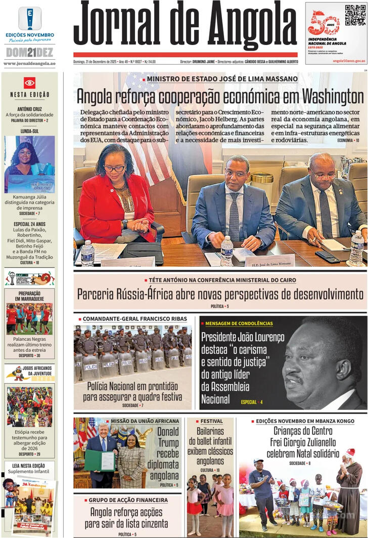 Capa Jornal de Angola - 2025-12-21