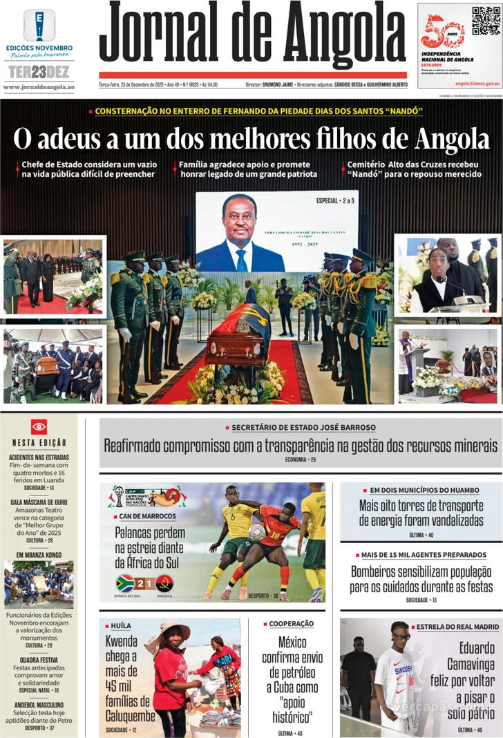 Capa Jornal de Angola - 2025-12-23