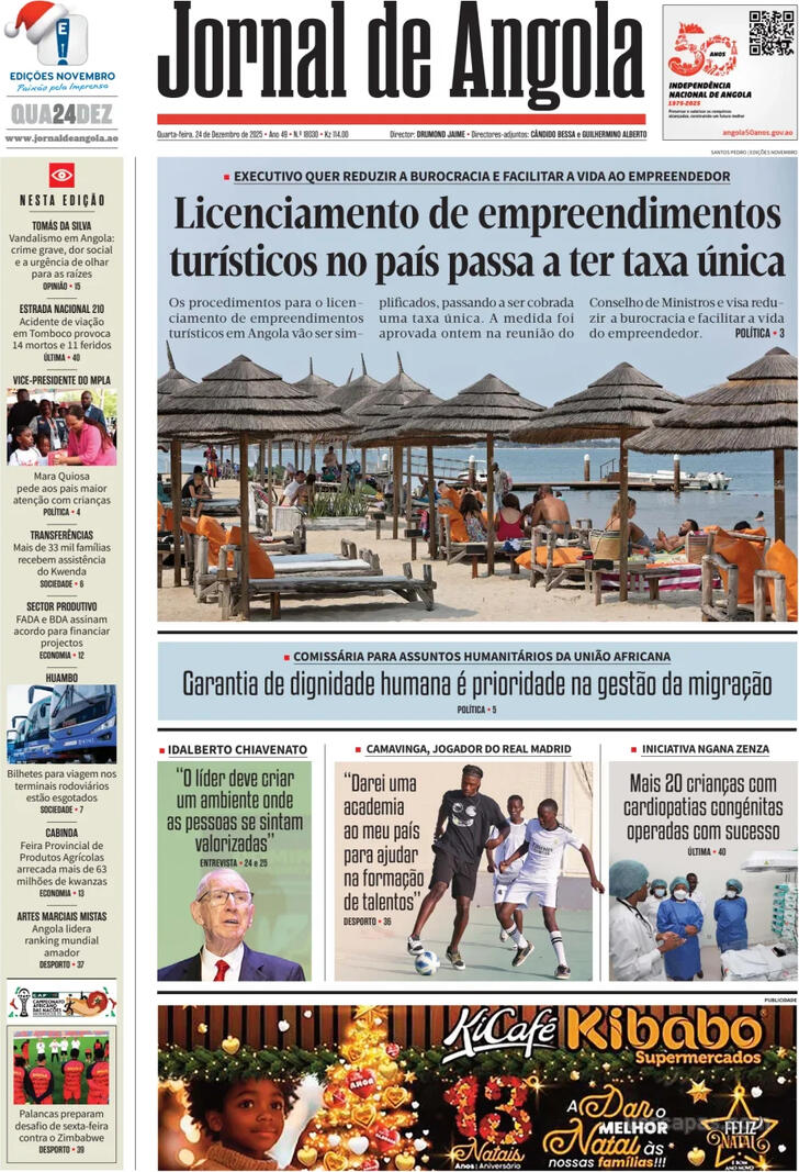 Capa Jornal de Angola - 2025-12-24