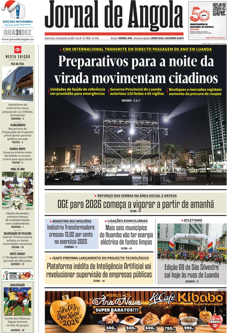 Capa Jornal de Angola - 2025-12-31